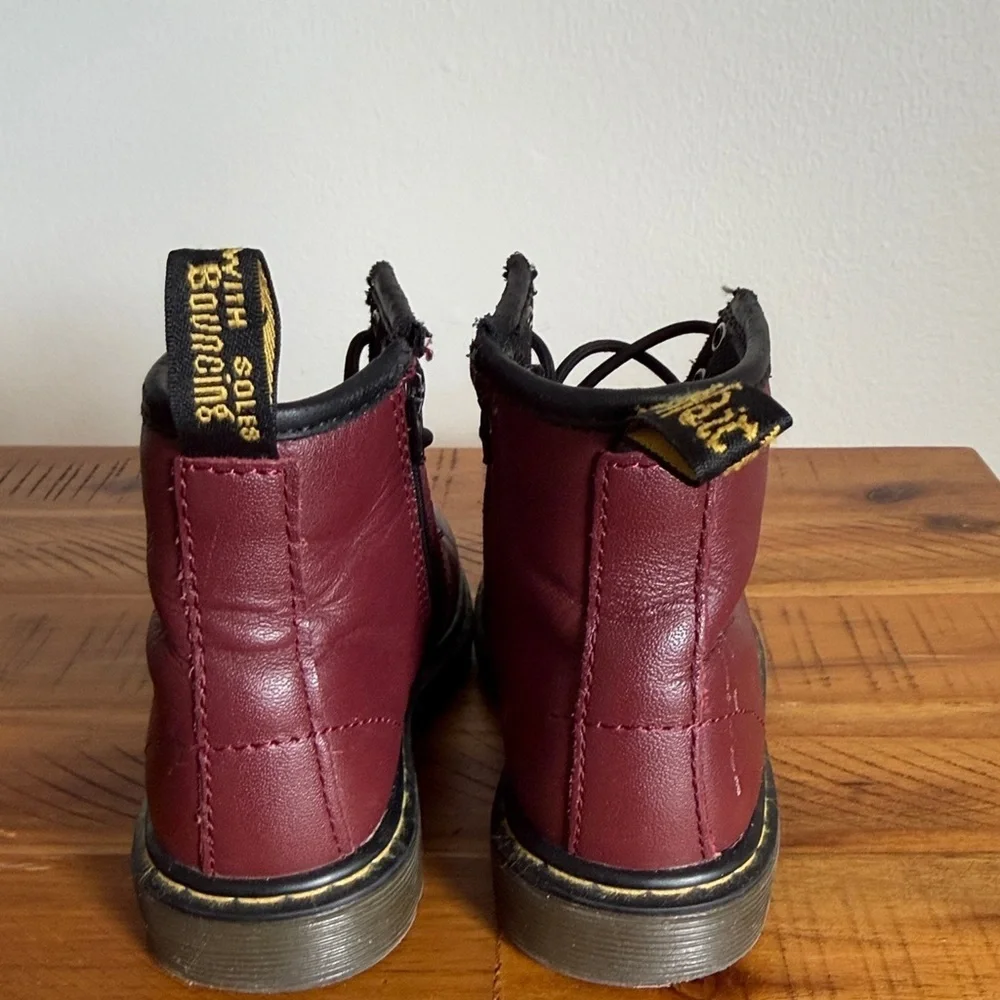 Dr. Martens Youth Boy’s or Girl’s Maroon Ankle Boot With Side Zipper